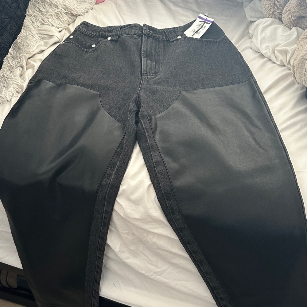 Black part leather Women's Jeans